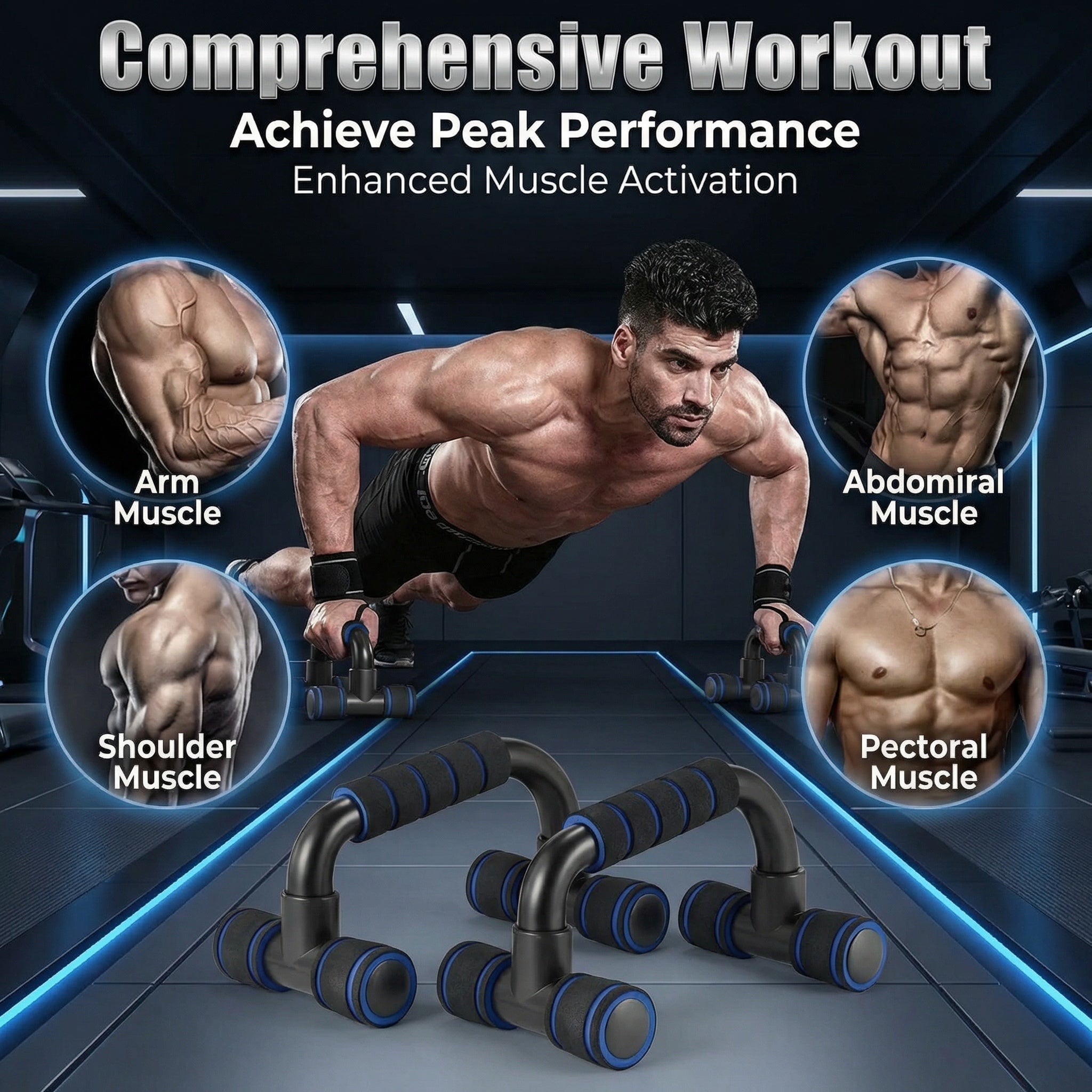H-Shaped Push Up Bars Non-Slip 2pc Home Fitness