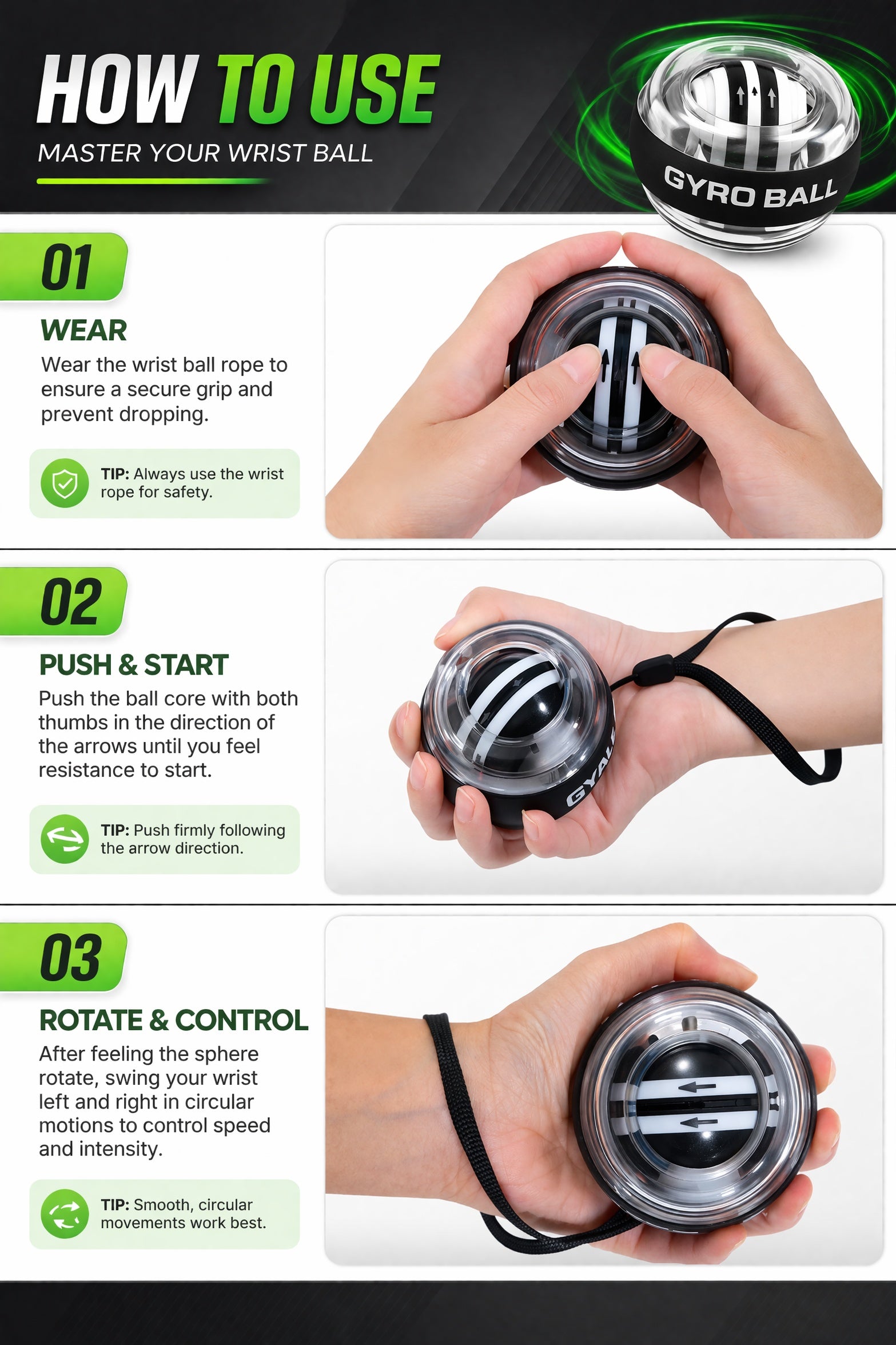 Wrist Gyro Ball Power Trainer Forearm Strength Exerciser